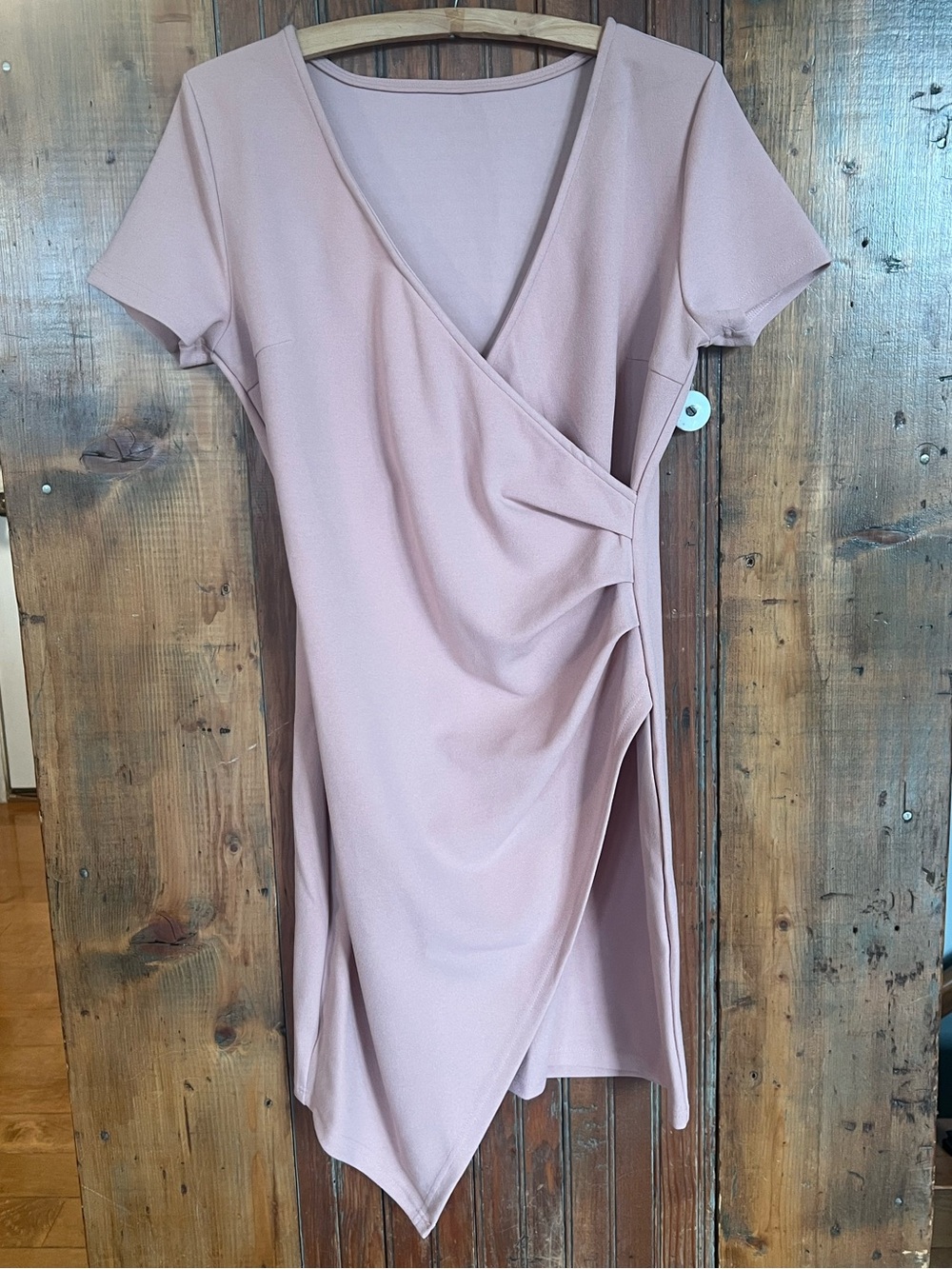 Women's Blush Pink Wrap-Style Short Sleeve Dress